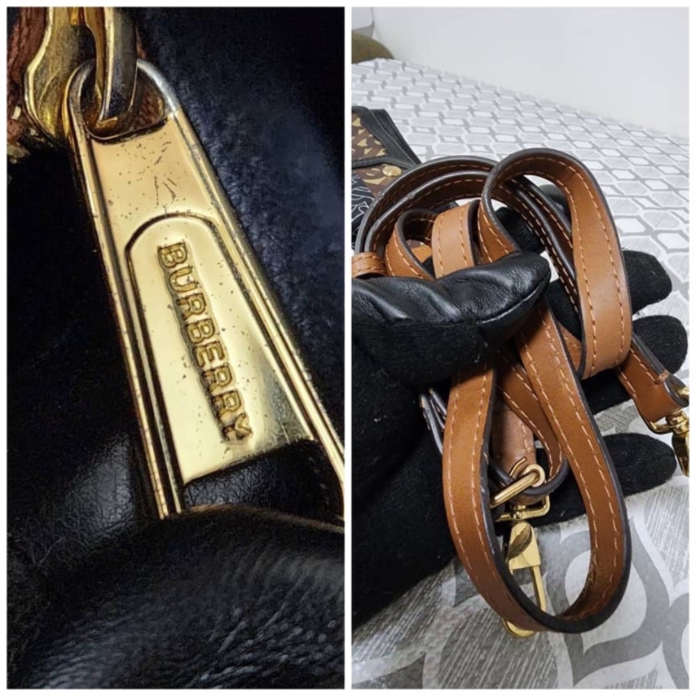 Authentic BURBERRY Pocket Mini Monogram Stripe E-Canvas Shoulder Bag Brown/Black - Picture 12 of 15